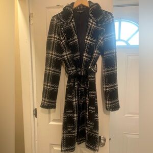 Betsey Johnson Black and White Checkered Trench Coat